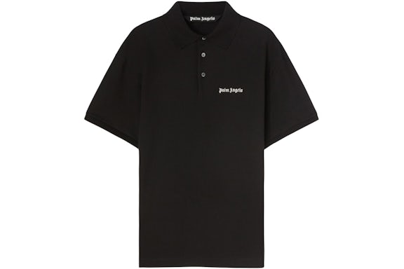 Palm Angels Polo Cotto Ricamata Logo Nero