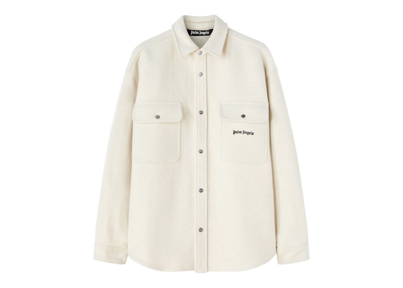 Palm Angels Logo-Embroidered Twill Shirt Jacket White - FW23 Men's