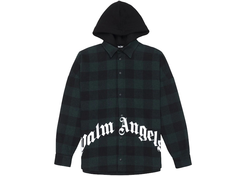 Palm Angels Logo Hooded Overshirt Forest Green Men's - SS21 - US