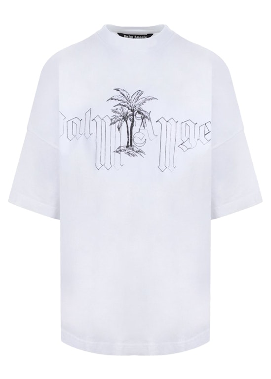 Pre-owned Palm Angels Logo Illustration Oversized T-shirt White/black