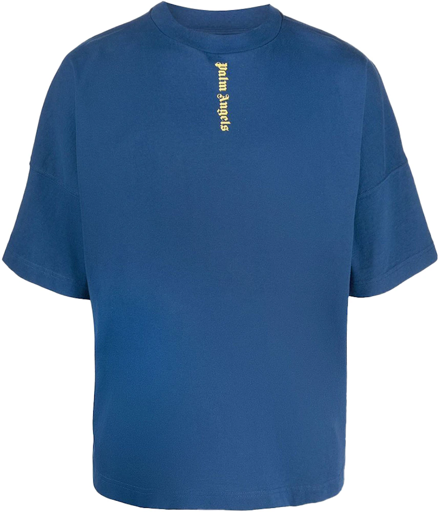 Palm Angels Logo Over T-Shirt Navy Blue/Yellow Men's - SS22 - GB