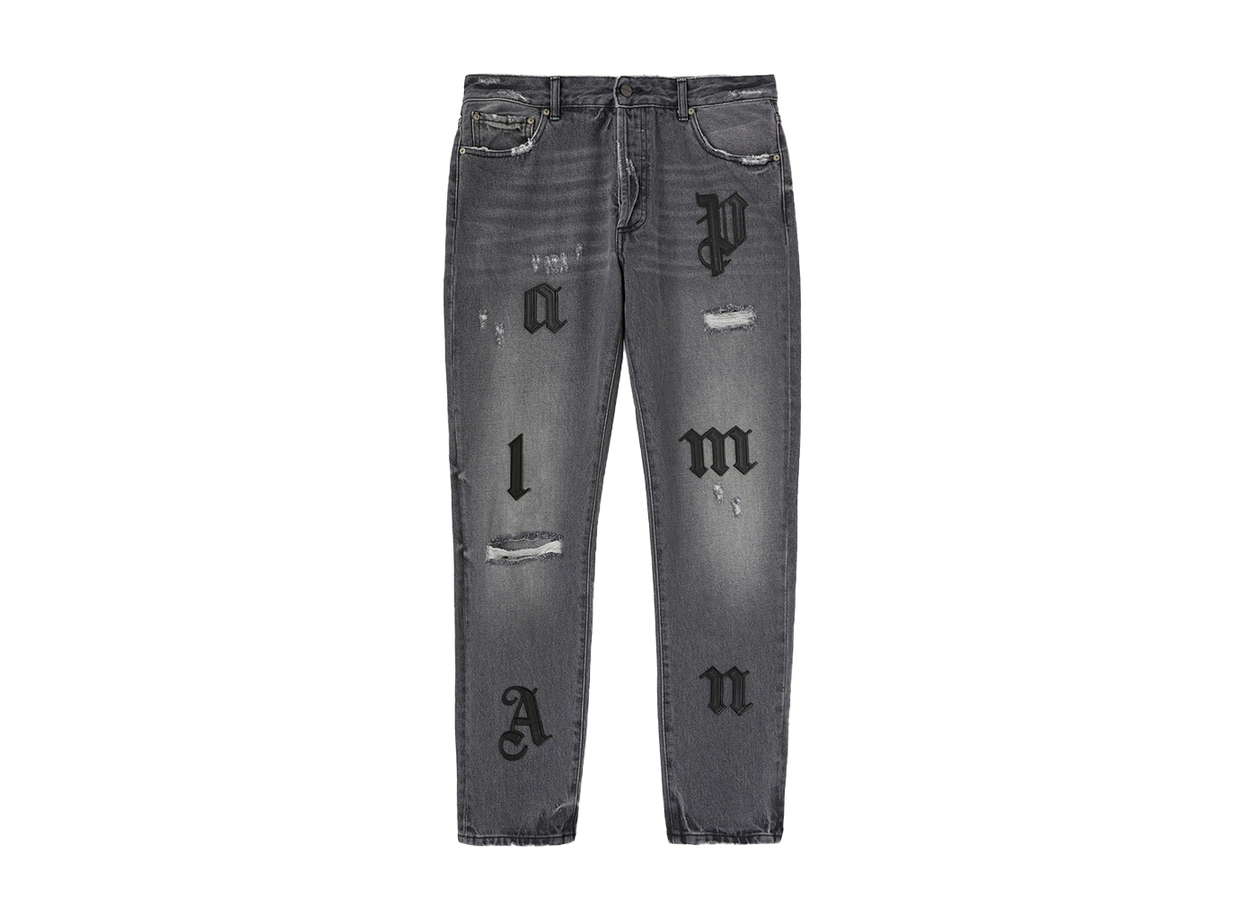 Palm Angels Logo Patch Classic Denim Pants Medium Grey/Black Men's