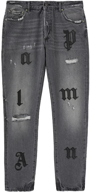 Palm Angels Logo Patch Classic Denim Pants Medium Grey/Black Men's ...