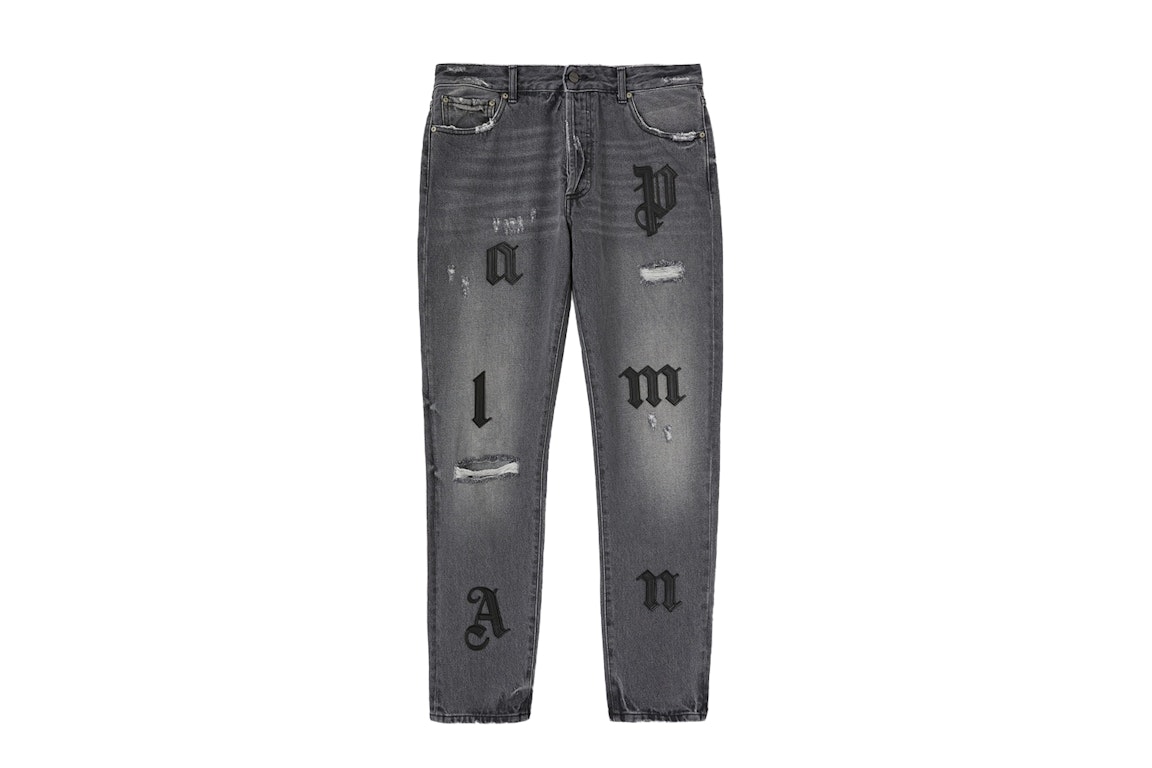 Pre-owned Palm Angels Logo Patch Classic Denim Pants Medium Grey/black