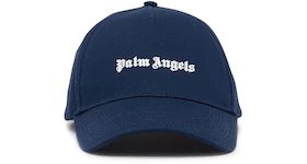 Palm Angels Logo-Print Cotton Snapback Cap Navy Blue/White
