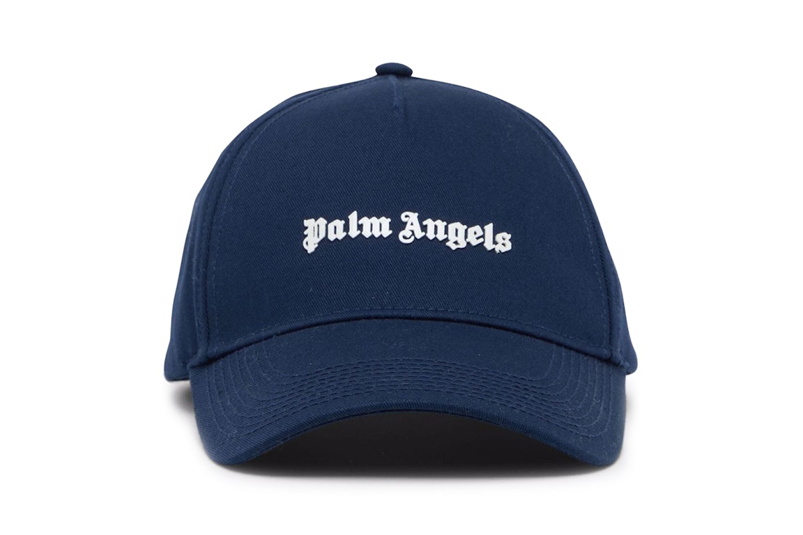 Pre-owned Palm Angels Logo-print Cotton Snapback Cap Navy Blue/white