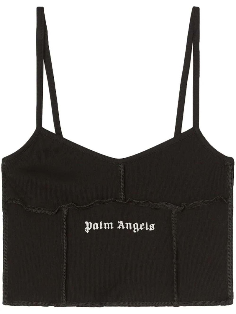 Pre-owned Palm Angels Women's Logoprint Crop Top In Black/white In Multi