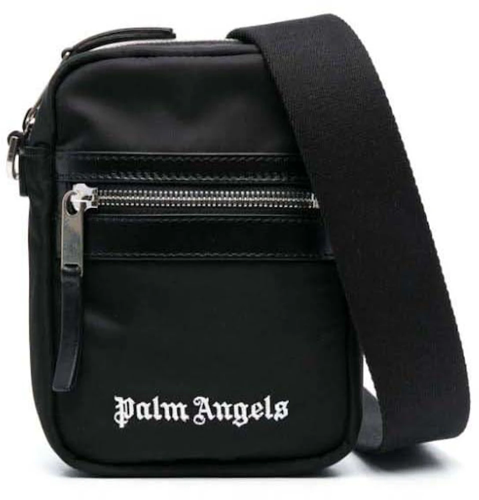 Palm Angels Logo-Print Leather Crossbody Bag Black in Calfskin Leather ...