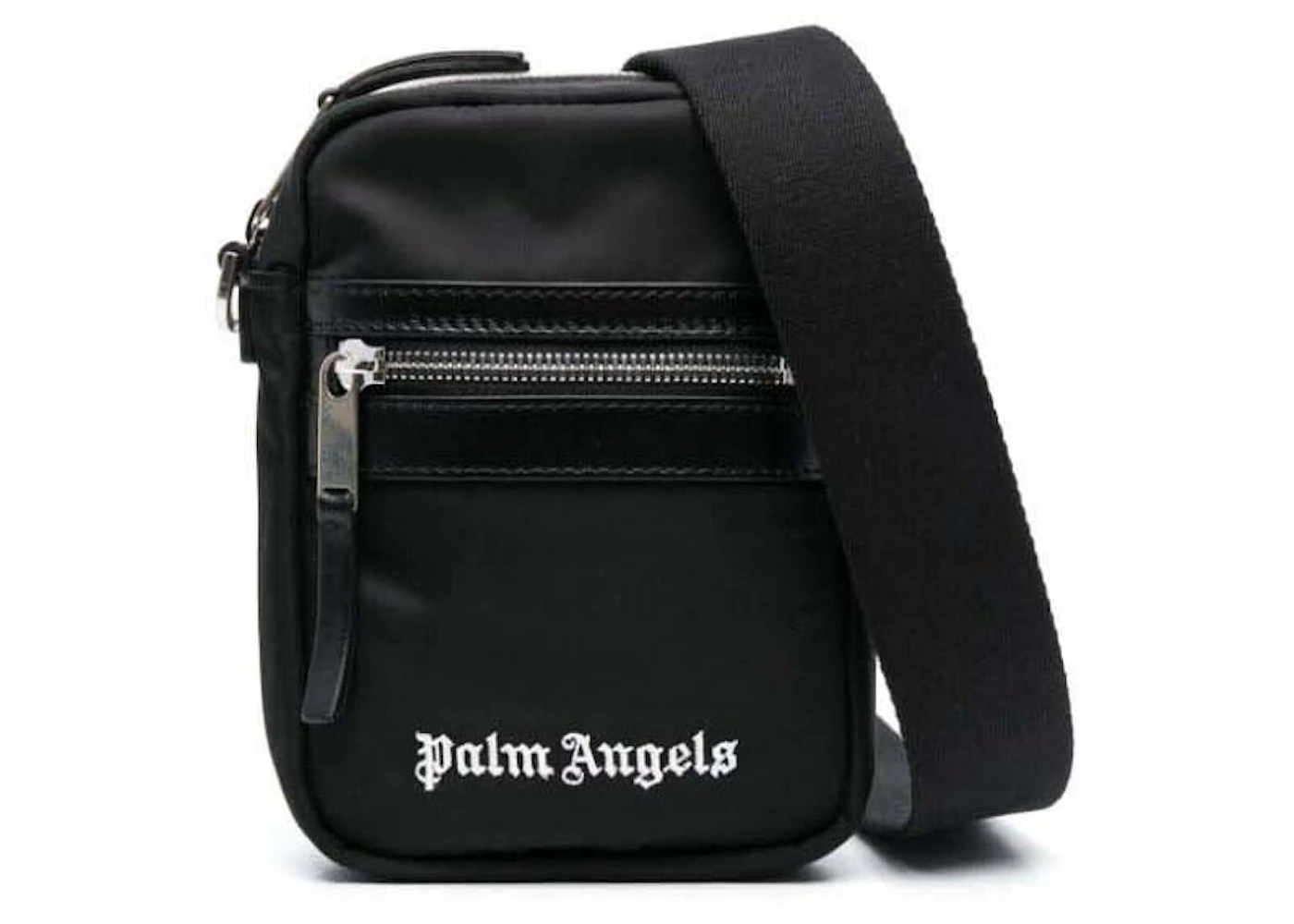 Palm Angels Logo-Print Leather Crossbody Bag Black in Calfskin Leather ...