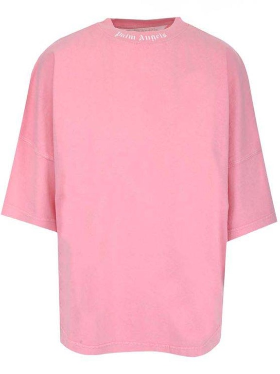 Pre-owned Palm Angels Logo-print Round Neck T-shirt Pink