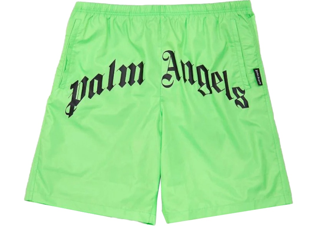 Pre-owned Palm Angels Logo Print Swim Shorts Green