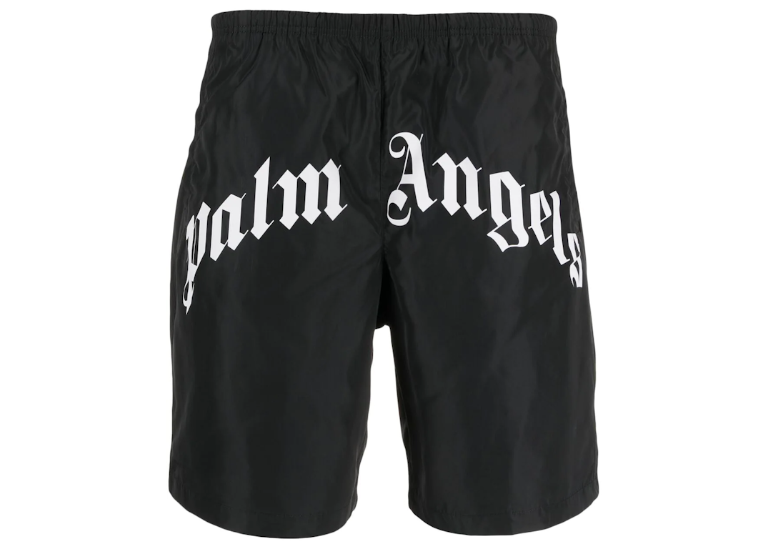 Pre-owned Palm Angels Logo Print Swimming Shorts Black