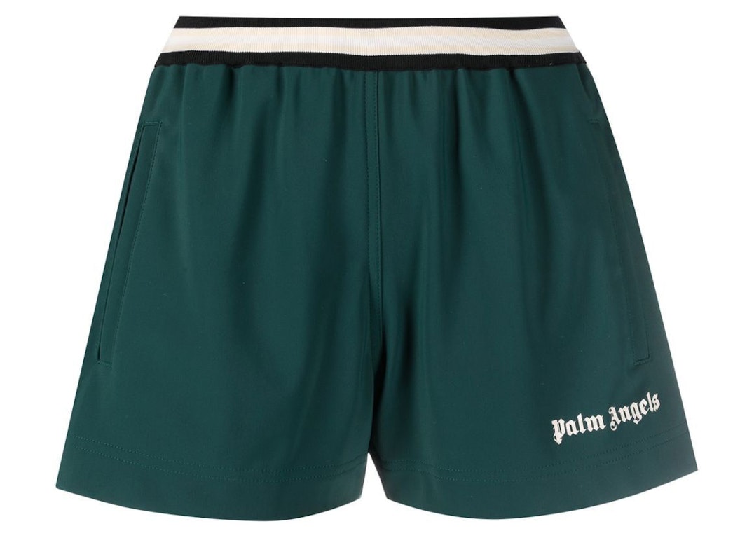 Pre-owned Palm Angels Logo Print Track Shorts Dark Green
