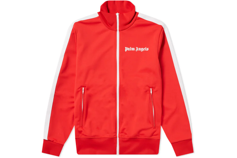 Palm Angels Logo Print Zip Up Track Jacket Red