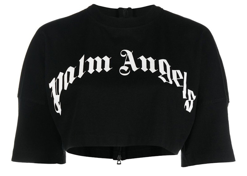 Palm Angels Logo Print Zipped Cropped Top Black