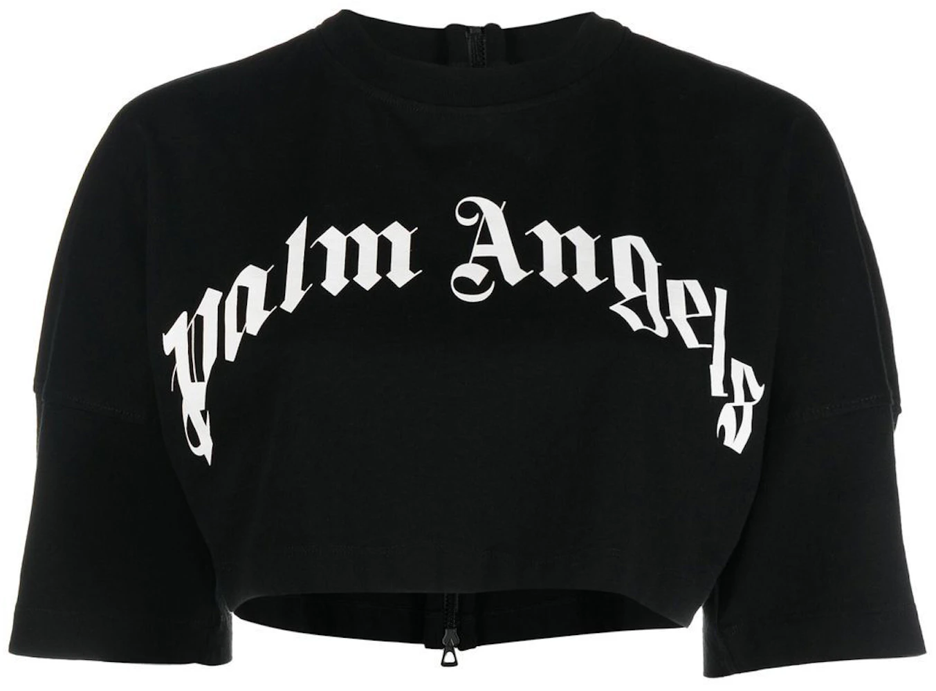 Palm Angels Logo Print Zipped Cropped Top Black