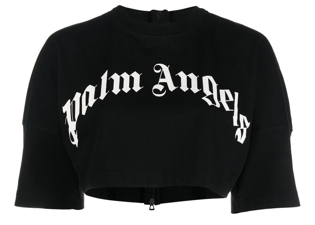 Pre-owned Palm Angels Logo Print Zipped Cropped Top Black