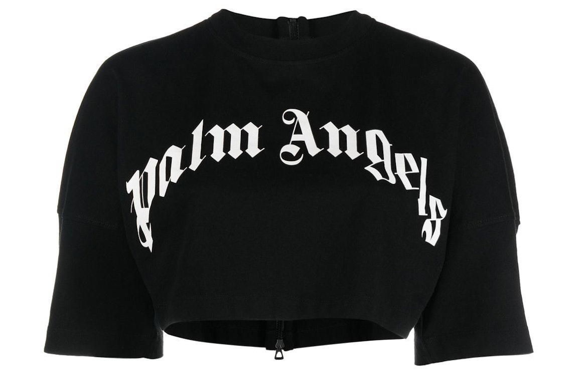 Pre-owned Palm Angels Logo Print Zipped Cropped Top Black