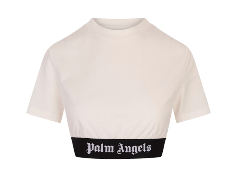 Pre-owned Palm Angels Women's Logo Tape Crop T-shirt In White