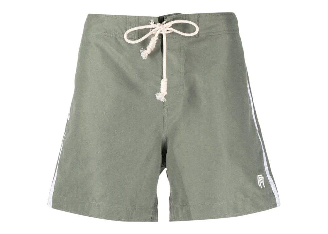 Pre-owned Palm Angels Logo-embroidered Side Stripe Swim Shorts Military Green