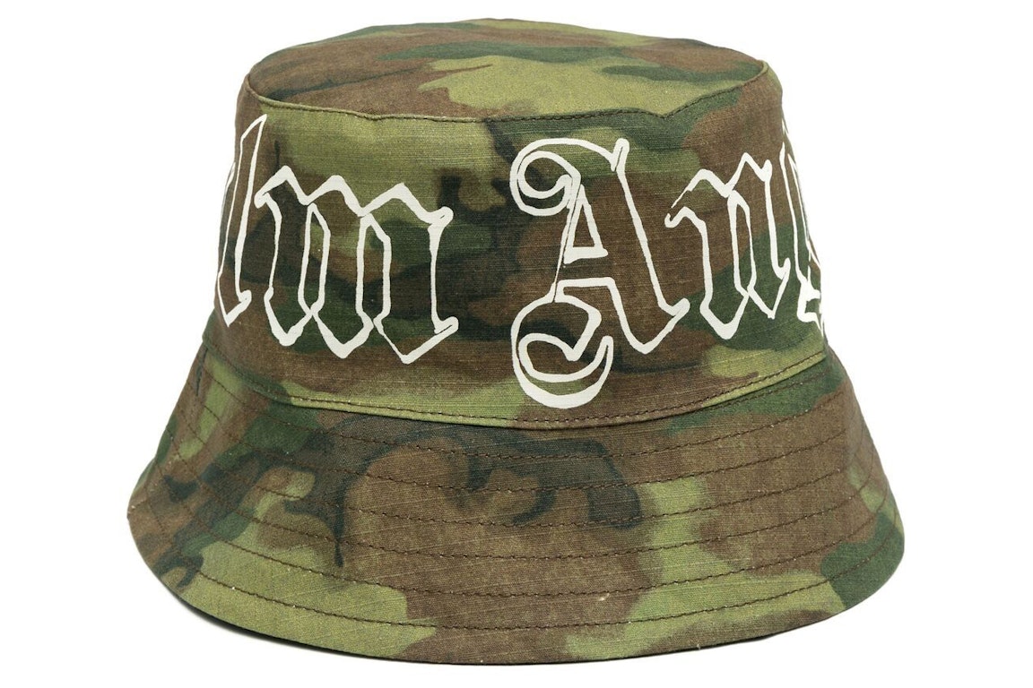 Pre-owned Palm Angels Logo-print Camouflage Bucket Hat Green