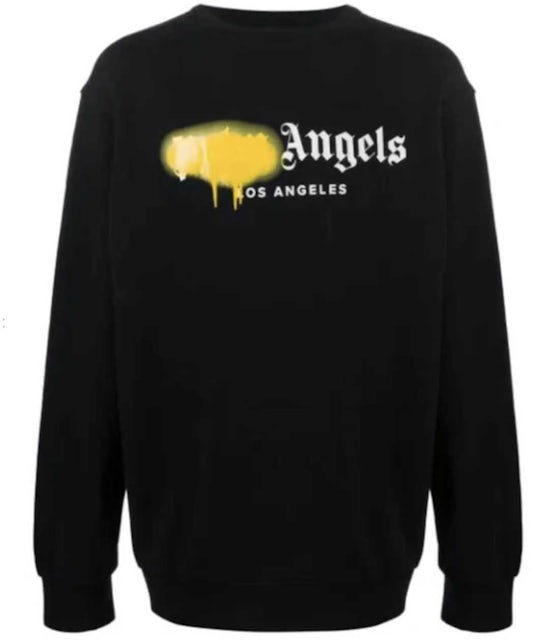 Palm Angels Black 'los Angeles' Sprayed Logo T-shirt In Blk/yellow