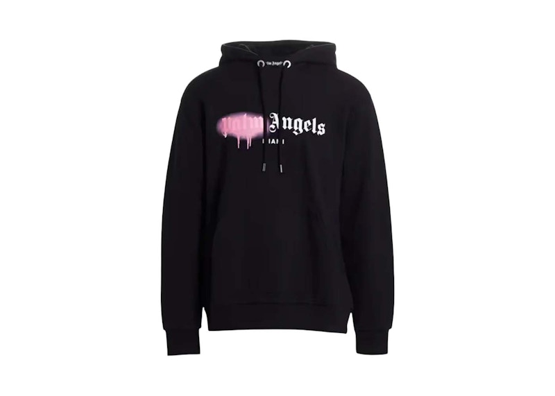 Palm Angels Miami Sprayed Logo Hoodie Black Pink Men's