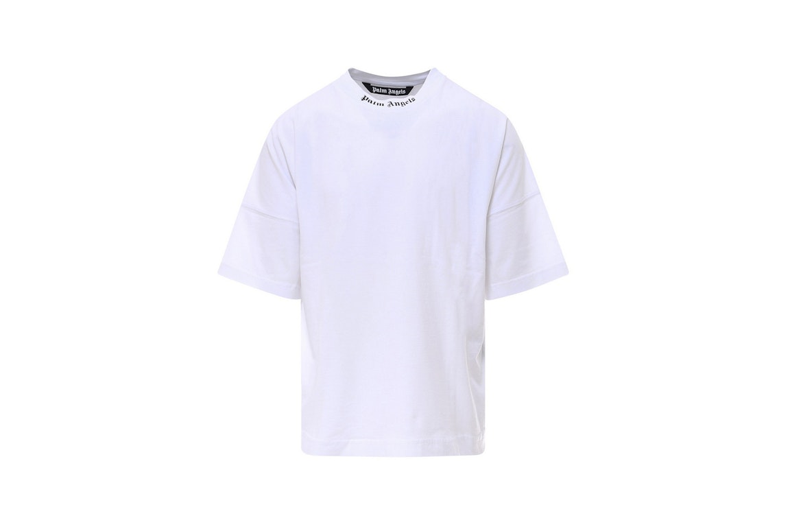 Pre-owned Palm Angels Mock Neck Logo Oversized T-shirt White/black Ss22