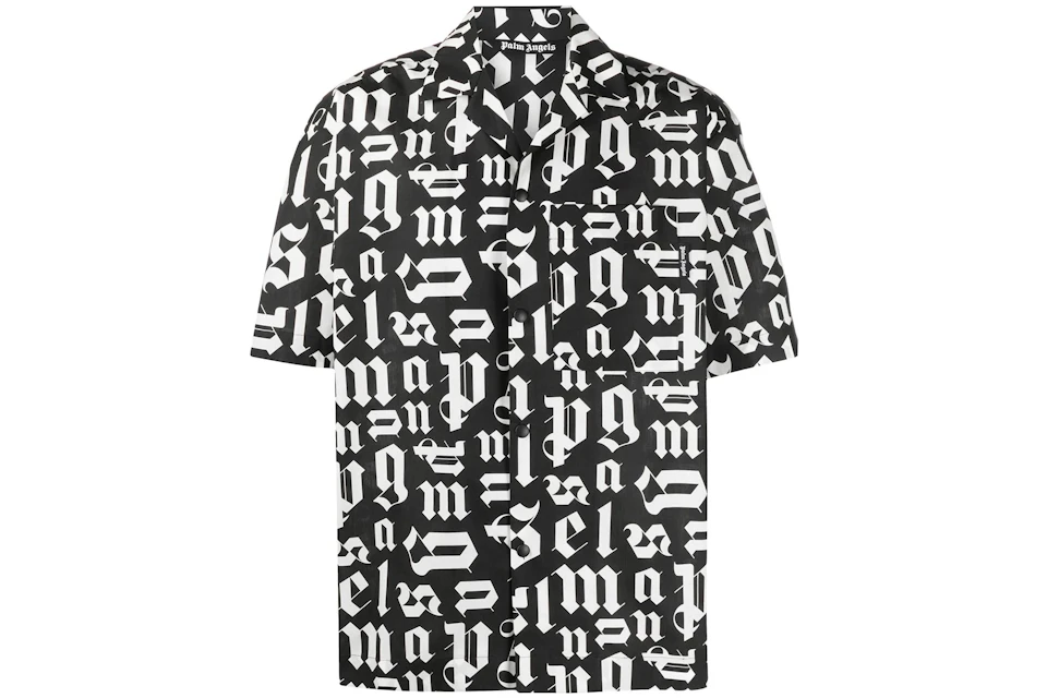 Palm Angels Monogram Bowling Shirt Black