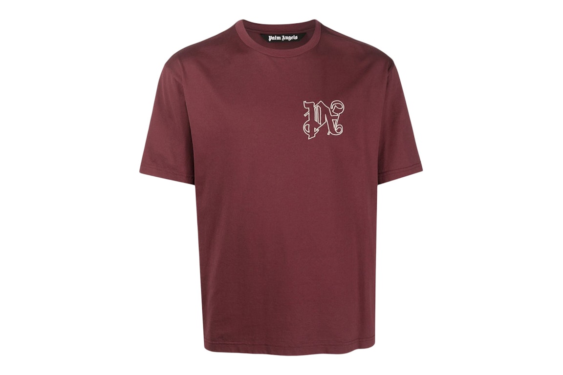 Pre-owned Palm Angels Monogram Cotton T-shirt Bordeaux Red/white