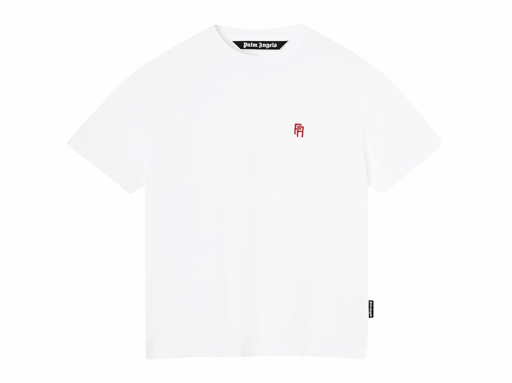 Pre-owned Palm Angels Pa Monogram Embroidered T-shirt White/red