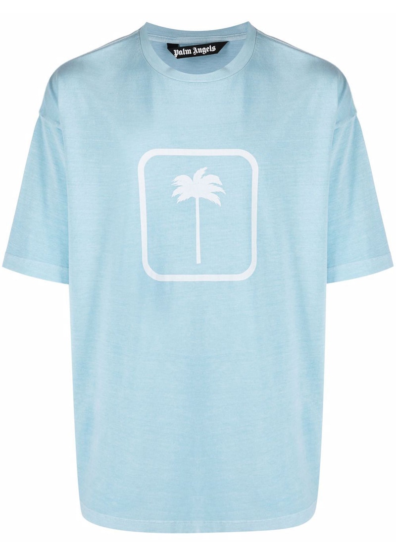 Palm Angels PXP Tonal Palm Tree Print T-Shirt Turquoise White 