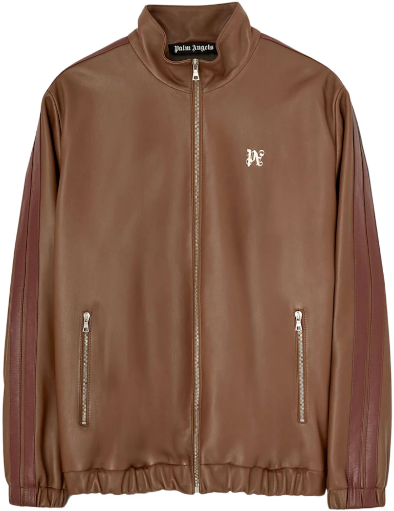 Palm Angels Pa Monogram Leather Track Jacket Chocolate Brown