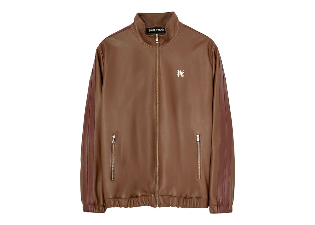 Pre-owned Palm Angels Pa Monogram Leather Track Jacket Chocolate Brown