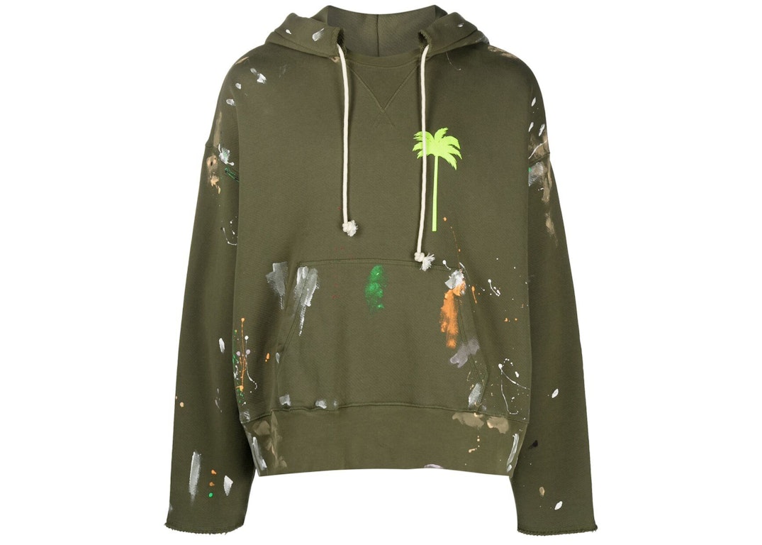 Pre-owned Palm Angels Paint Palm Tree Sweatshirt Green