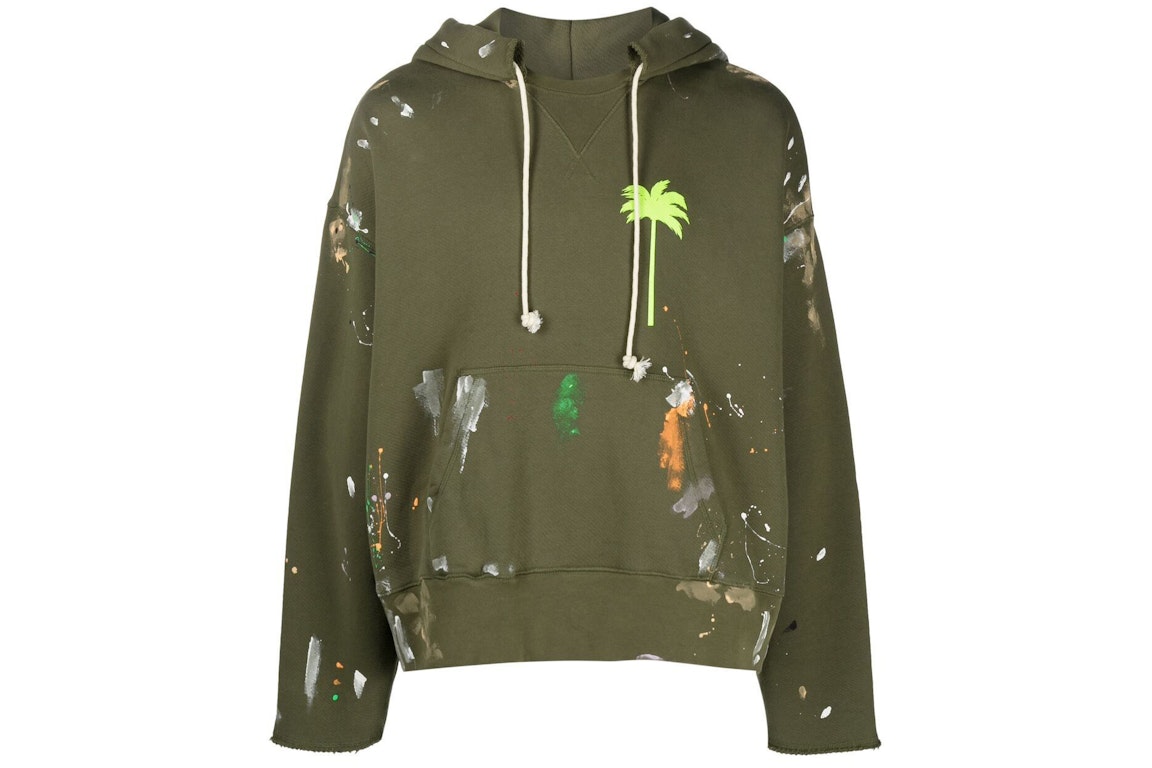 Pre-owned Palm Angels Paint Palm Tree Sweatshirt Green