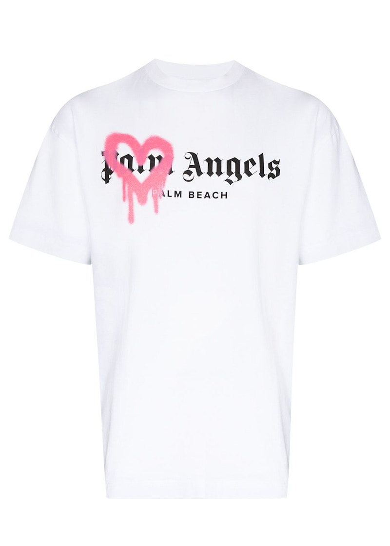 Palm Angels Palm Beach Heart Sprayed Logo T-Shirt White Men's