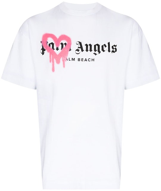 Palm Angels White Pierced Heart T-shirt In White Blue