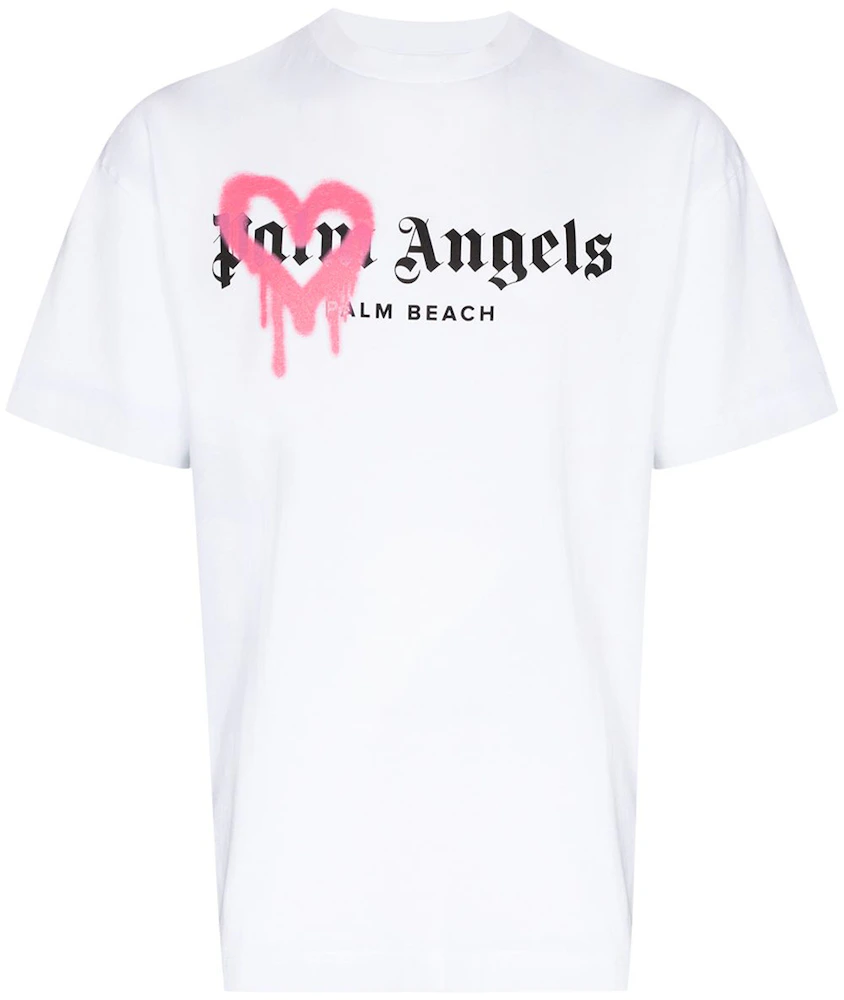 Palm Angels Palm Beach Heart Sprayed Logo T-Shirt White Men's - FW21 - US