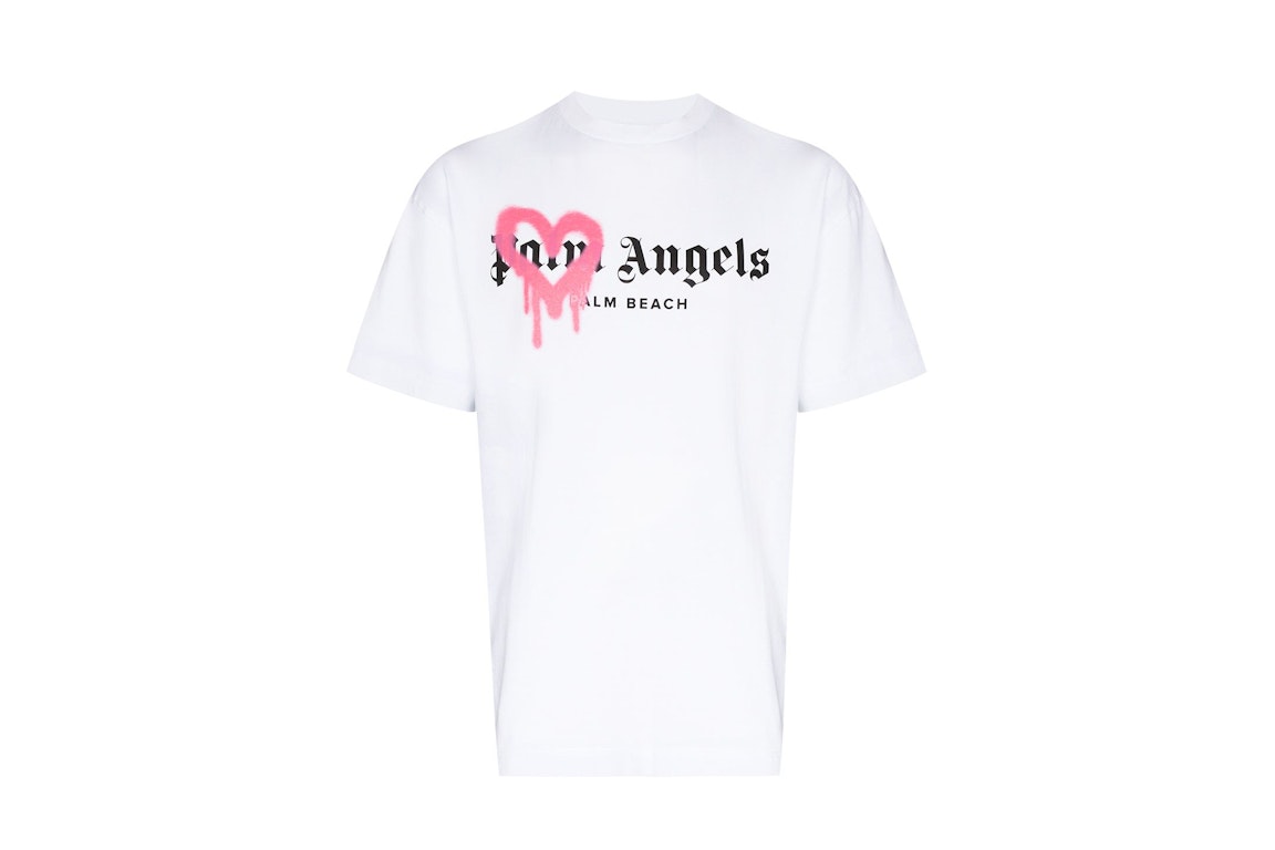 Pre-owned Palm Angels Palm Beach Heart Sprayed Logo T-shirt White