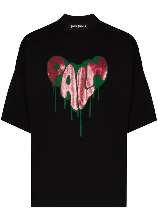 Pre-owned Palm Angels Palm Spray Heart T-shirt Black Red Green