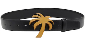 Palm Angels Palm Tree Buckle Leather Belt Black/Gold-tone