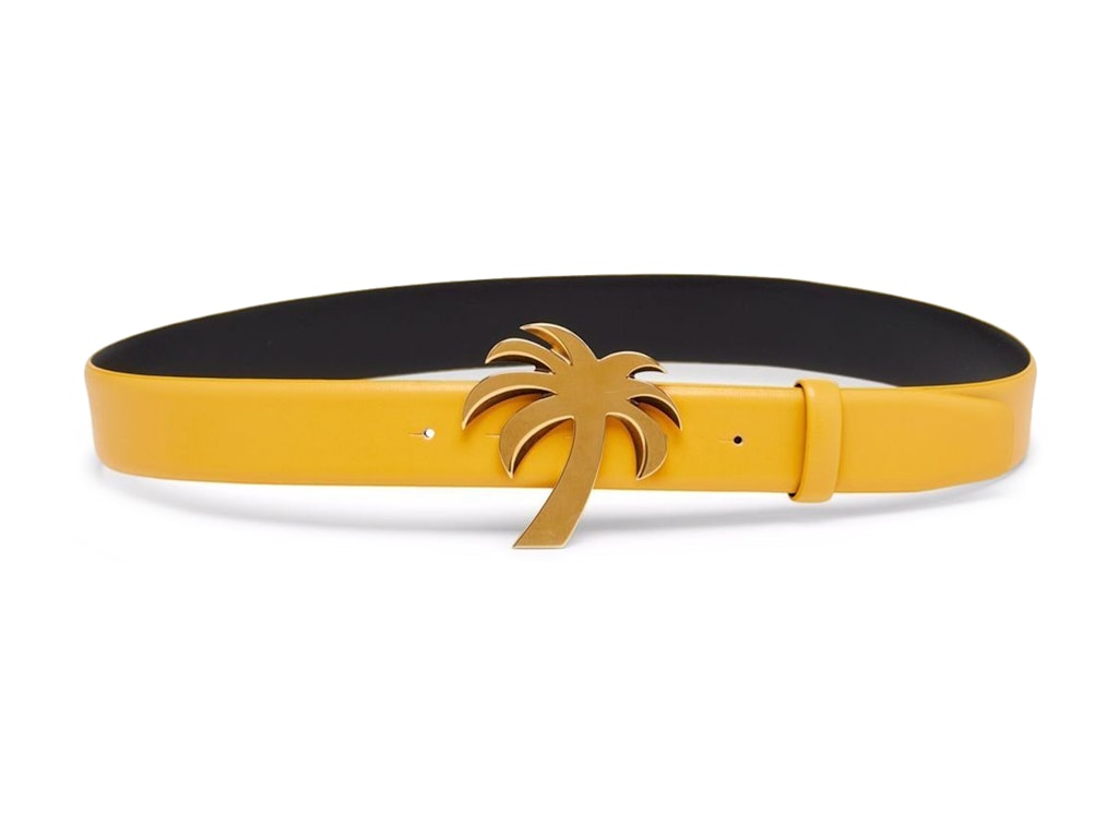 Pre-owned Palm Angels Palm Tree Buckle Leather Belt Yellow/gold-tone
