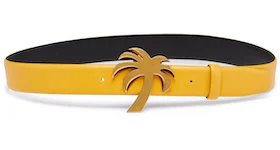 Palm Angels Palm Tree Buckle Leather Belt Yellow/Gold-tone