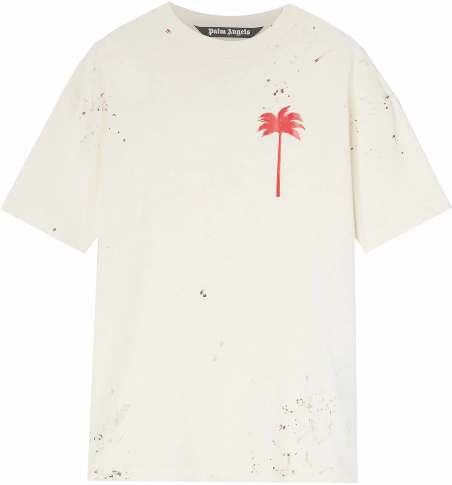 Palm Angels Palm Tree Painted T-shirt Off White/Red Men's - SS22 - US