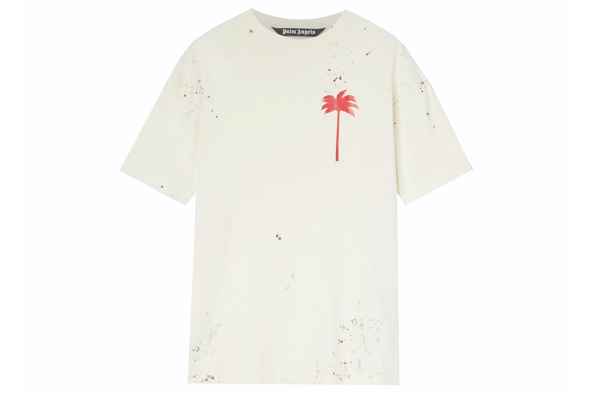 Pre-owned Palm Angels Palm Tree Painted T-shirt Off White/red