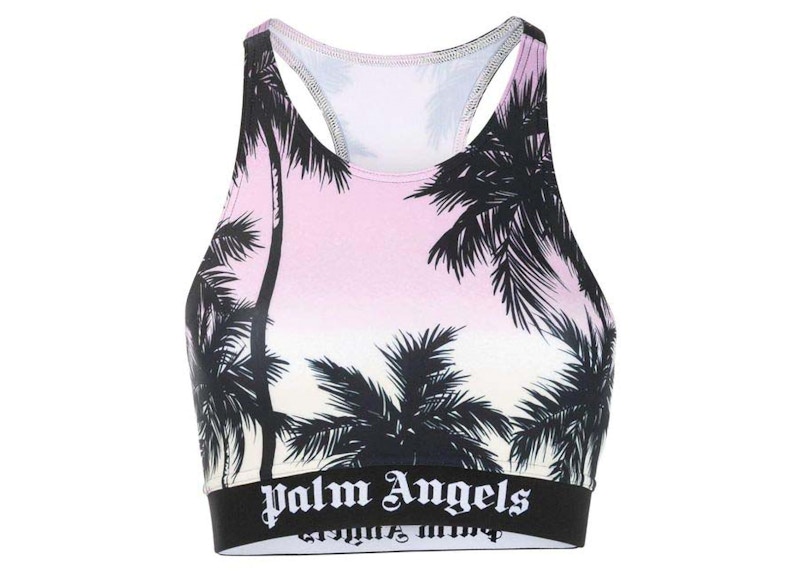 Pre-owned Palm Angels Women's Palm Tree Print Crop Top In Pink