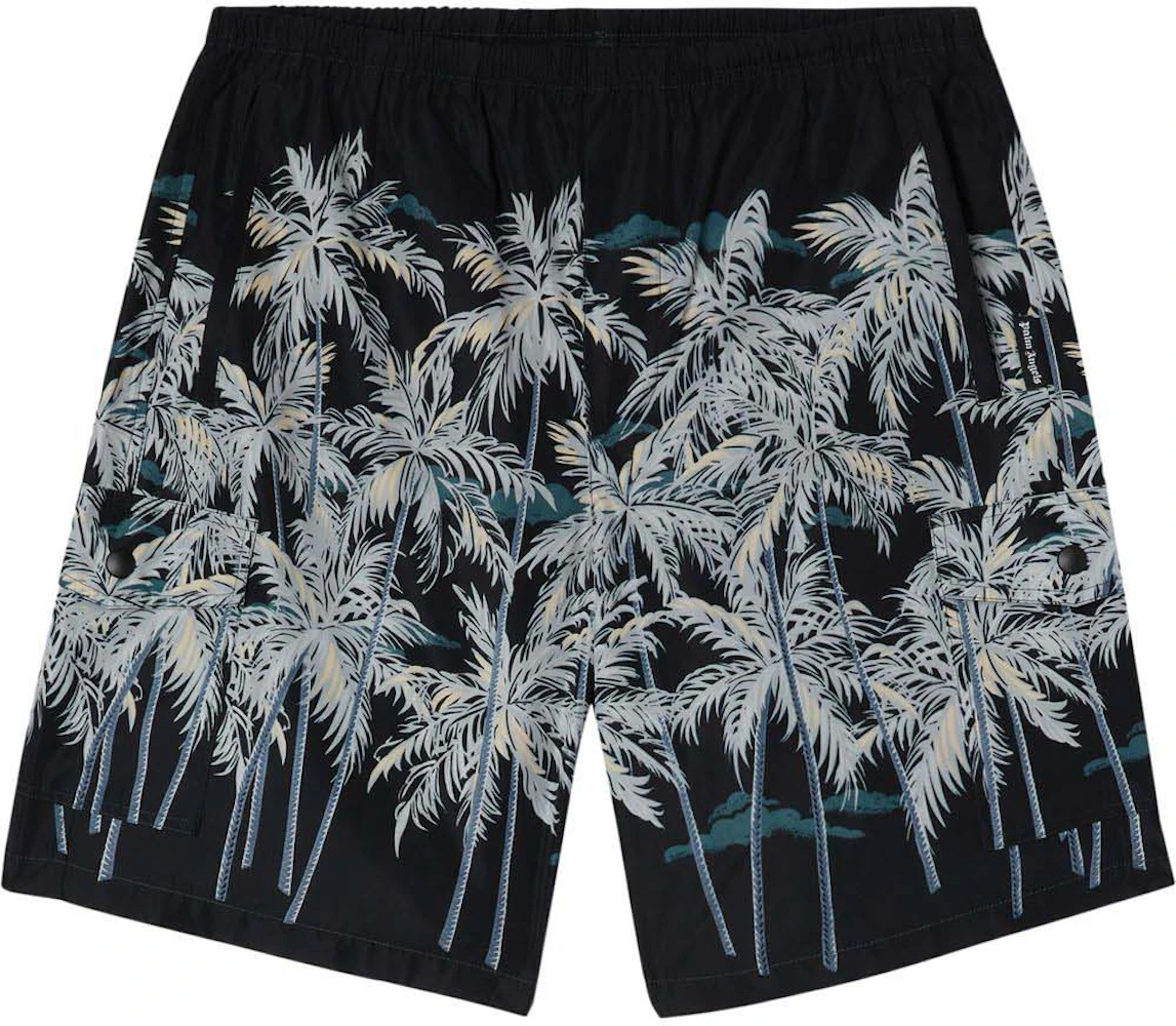 Palm Angels Palm Tree Print Swim Shorts Black/White Men's - SS22 - US