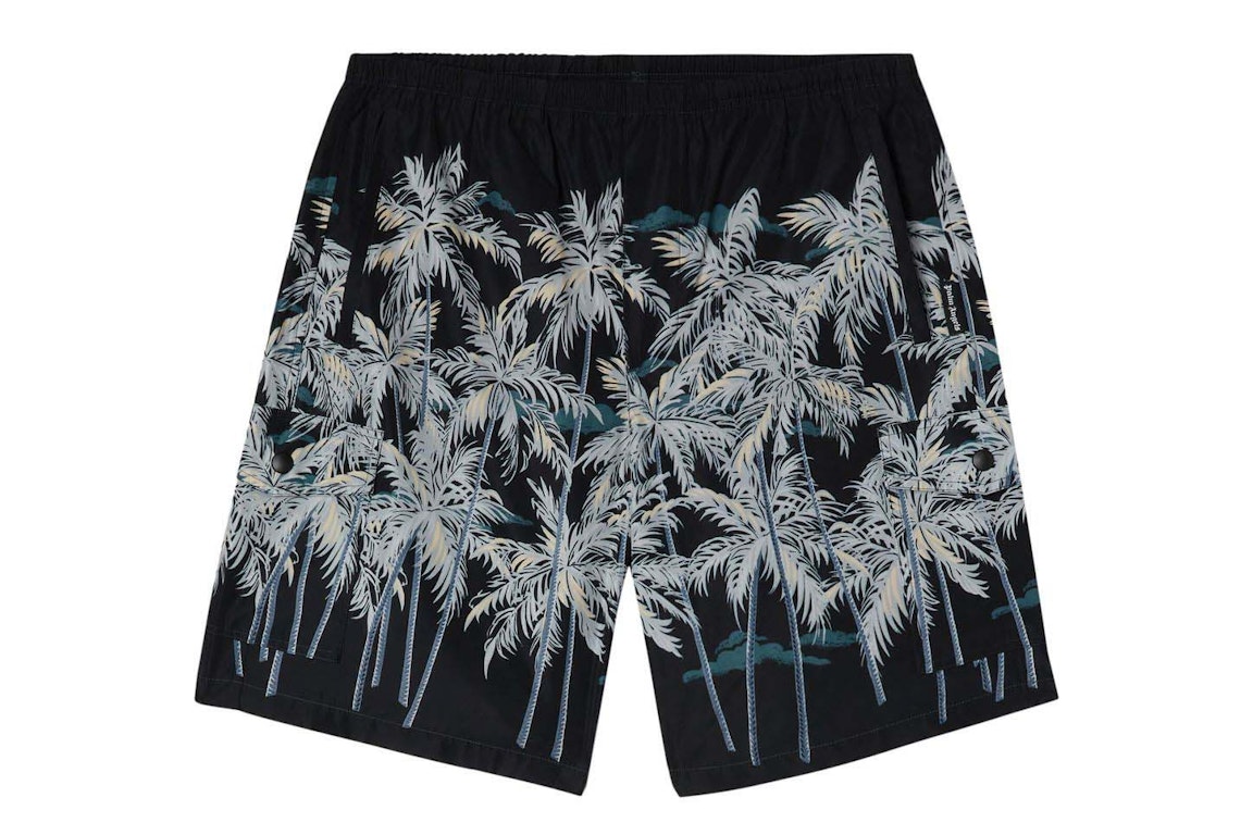 Pre-owned Palm Angels Palm Tree Print Swim Shorts Black/white