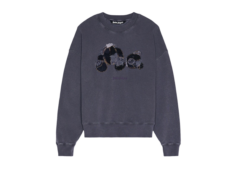 Palm Angels Patchwork Ripped Bear Crewneck Grey